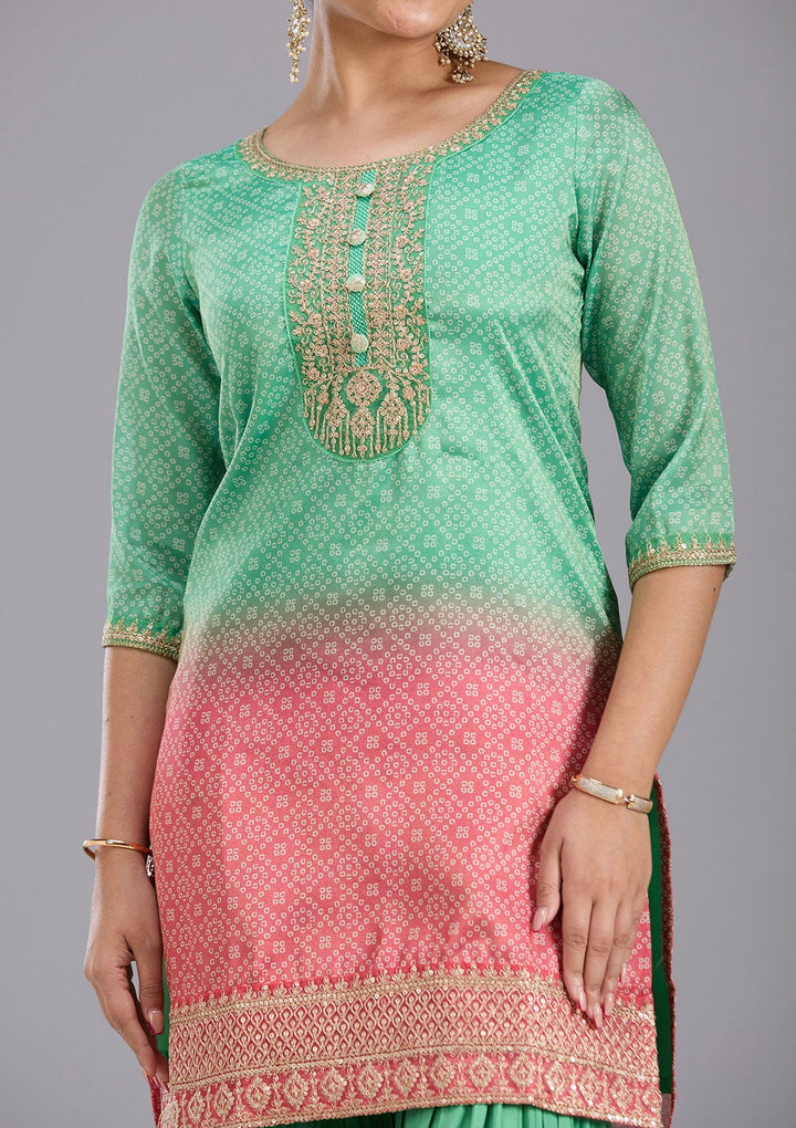 Parrot Green Sequins Soft Raw Silk Readymade Salwar Suit
