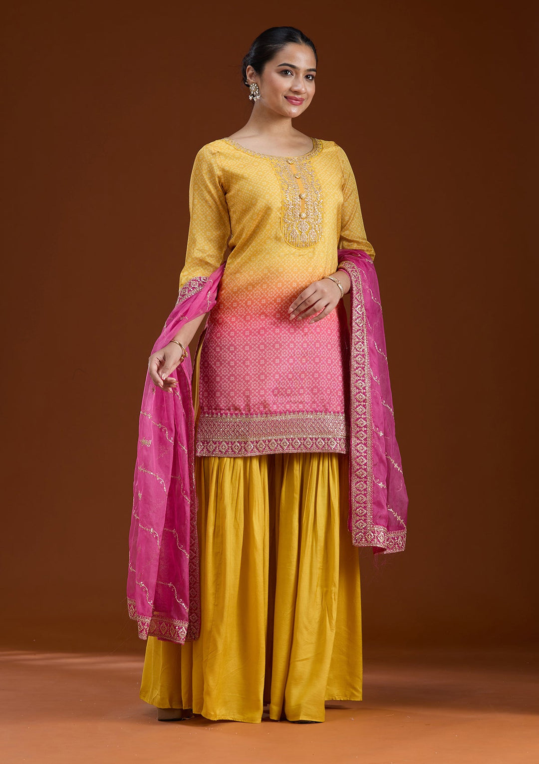 Yellow Sequins Soft Raw Silk Readymade Salwar Suit-koskii