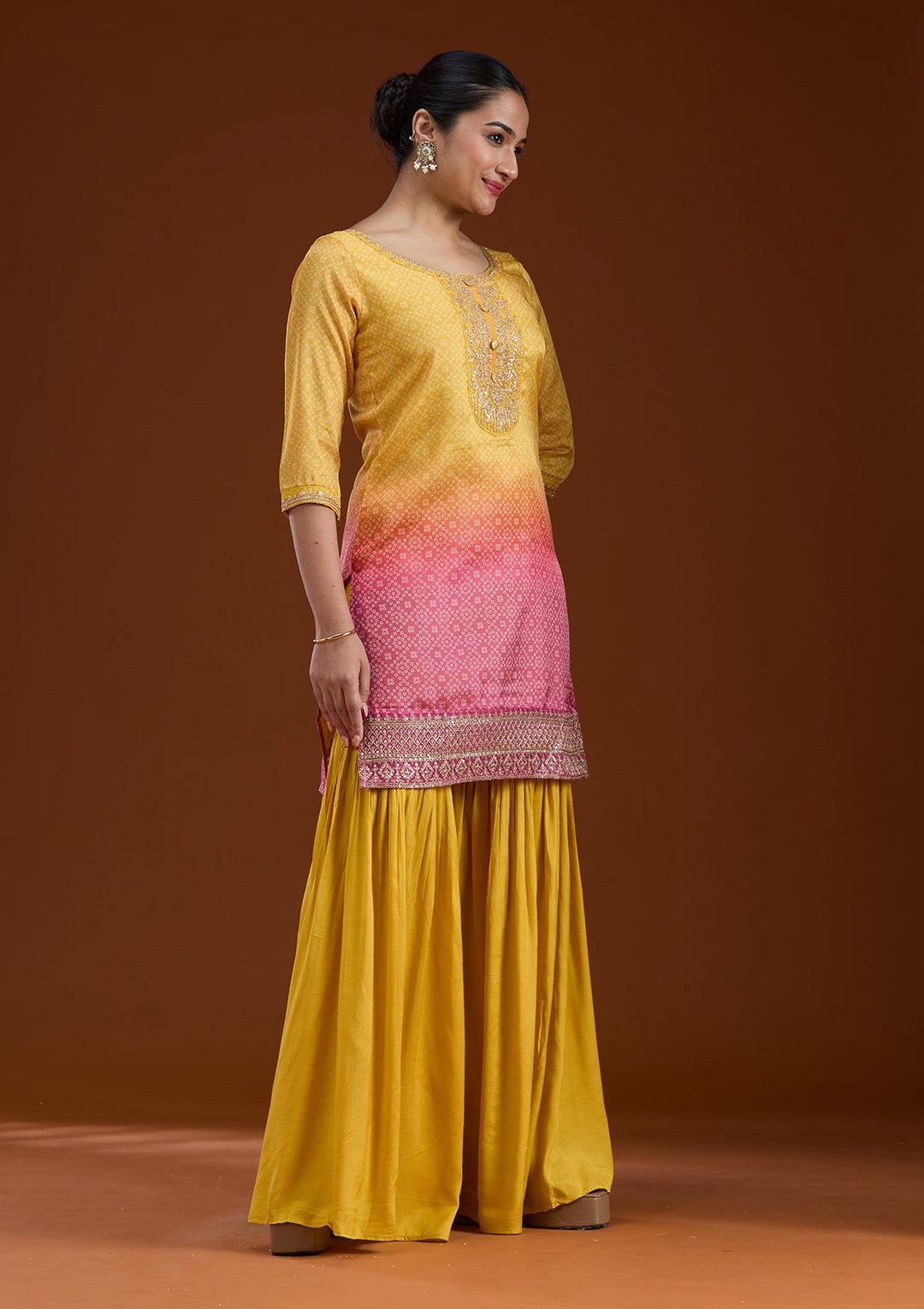 Yellow Sequins Soft Raw Silk Readymade Salwar Suit-koskii