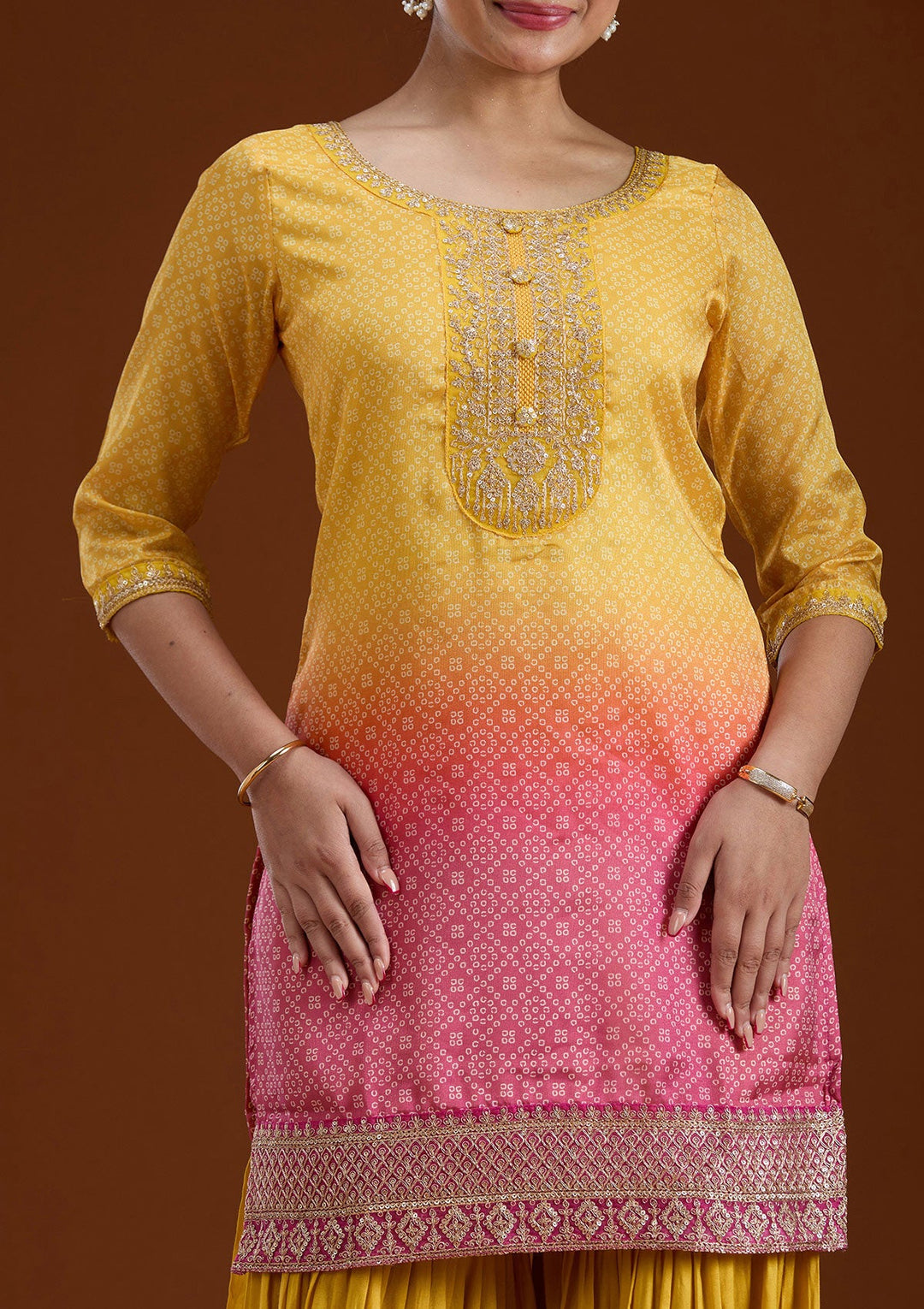 Yellow Sequins Soft Raw Silk Readymade Salwar Suit