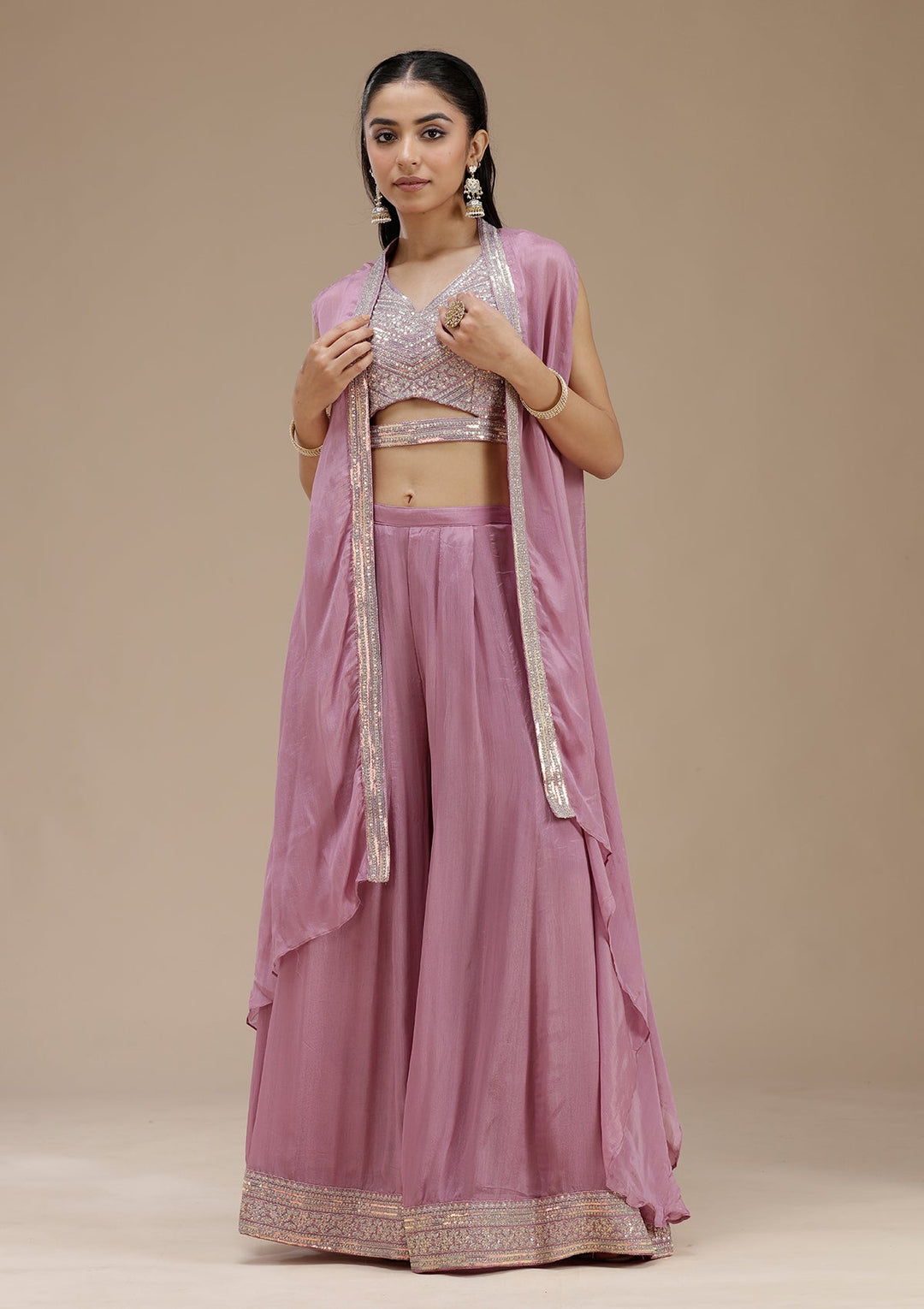 Lavender Zariwork (Gold) Crepe Readymade Salwar Suit_koskii