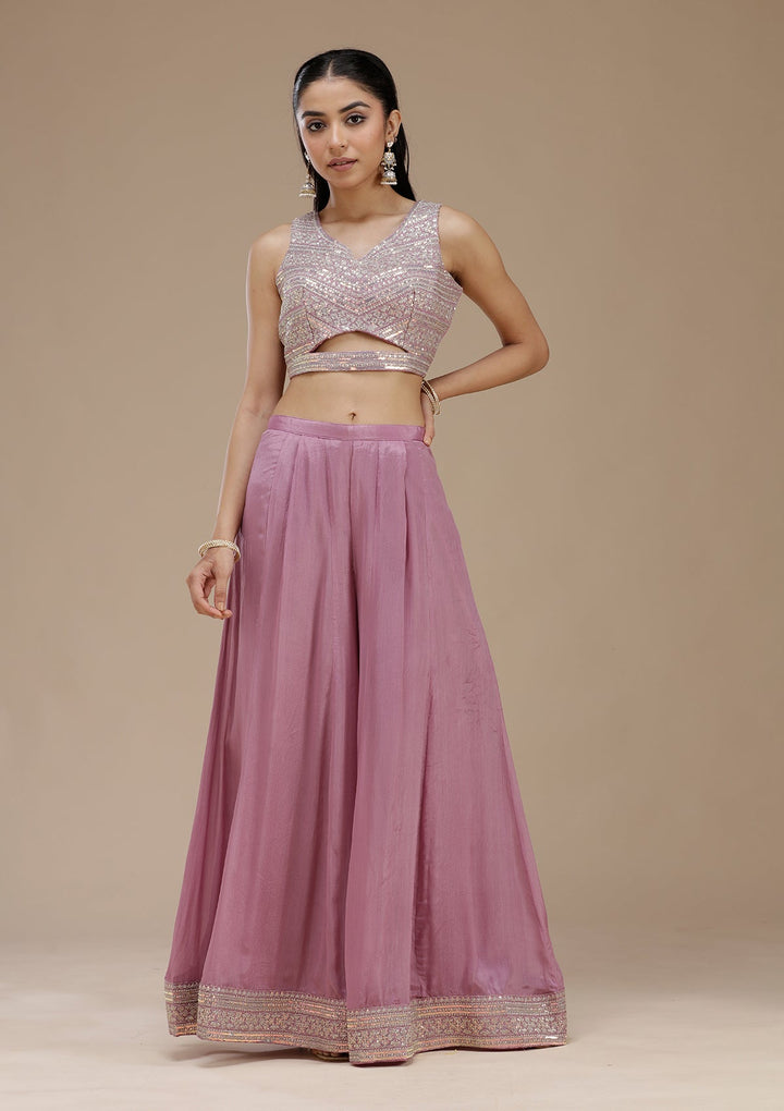 Lavender Zariwork (Gold) Crepe Readymade Salwar Suit_koskii