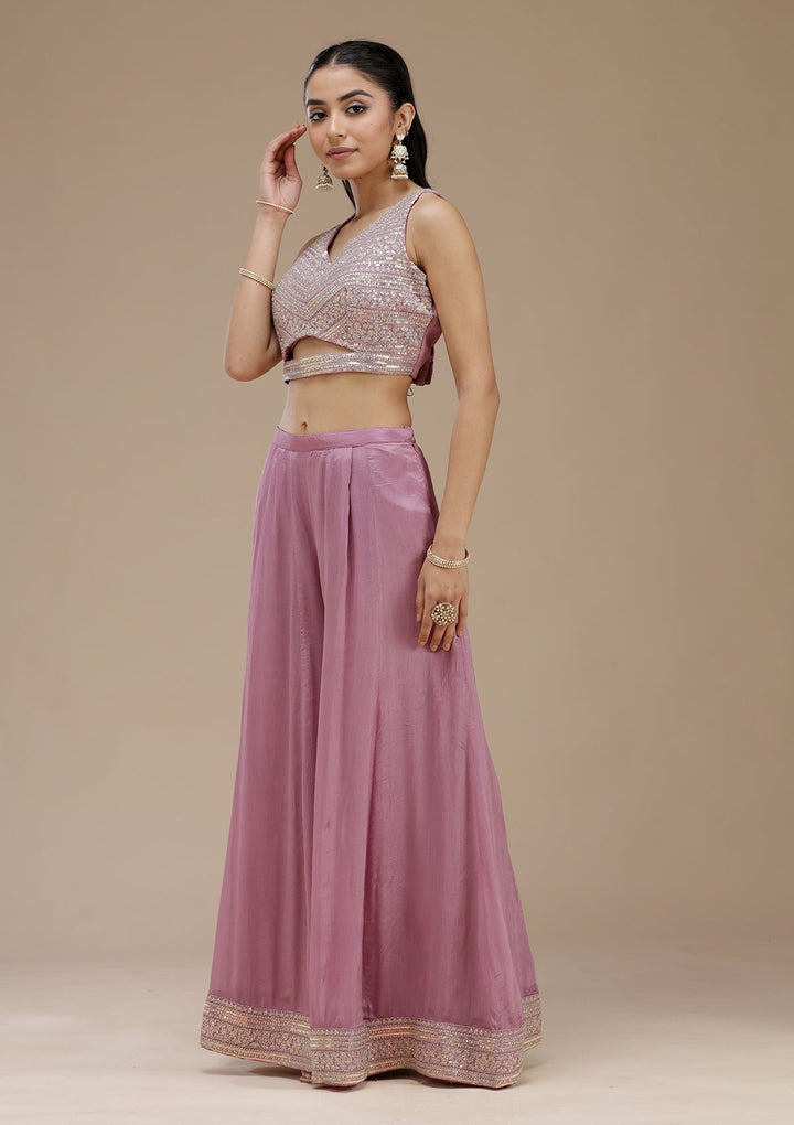 Lavender Zariwork (Gold) Crepe Readymade Salwar Suit_koskii