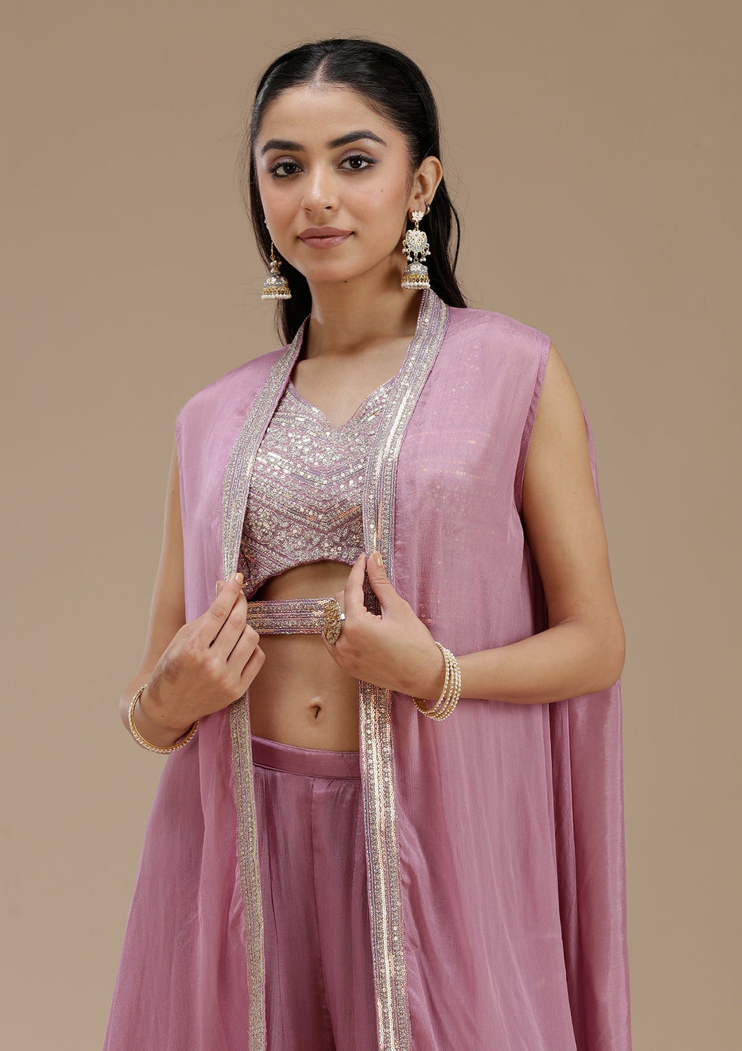 Lavender Zariwork (Gold) Crepe Readymade Salwar Suit_koskii
