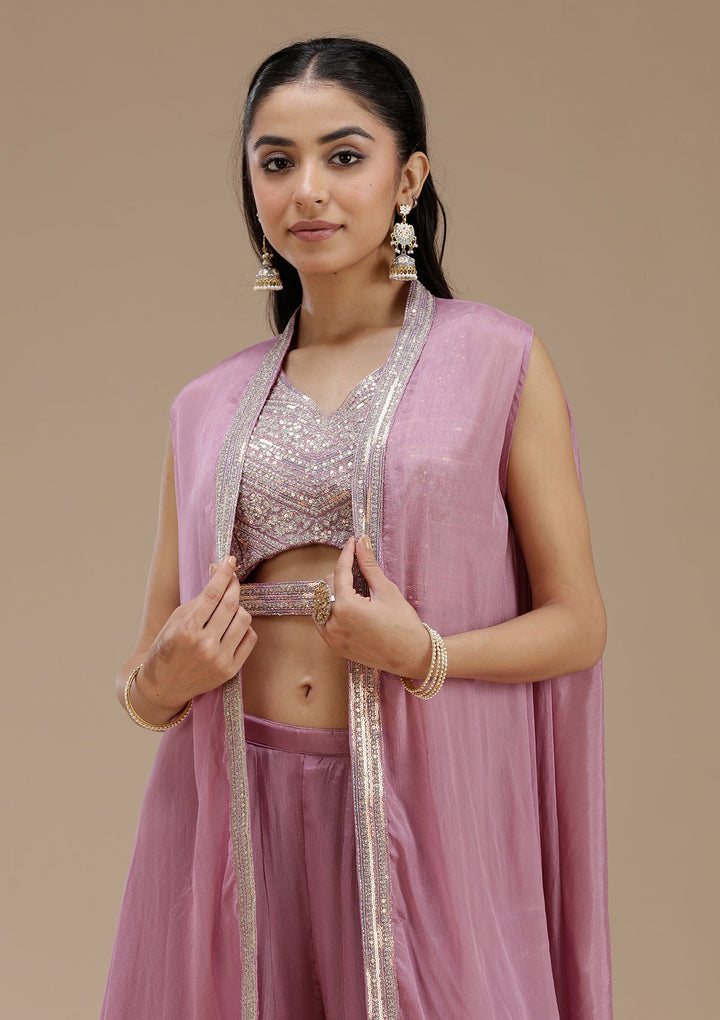 Lavender Zariwork (Gold) Crepe Readymade Salwar Suit_koskii