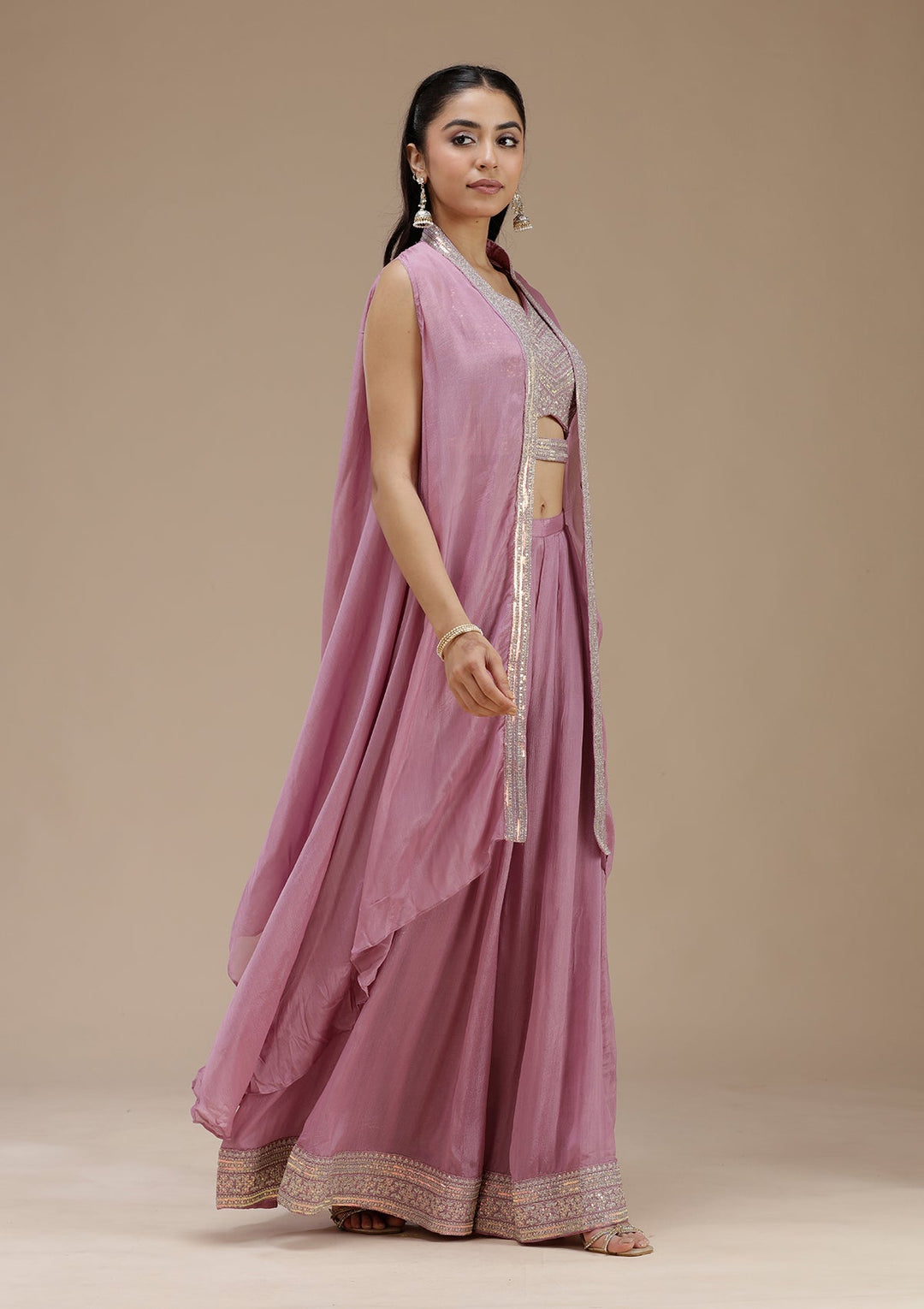 Lavender Zariwork (Gold) Crepe Readymade Salwar Suit_koskii