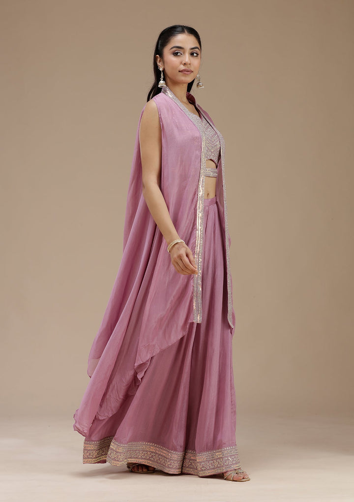 Lavender Zariwork (Gold) Crepe Readymade Salwar Suit_koskii