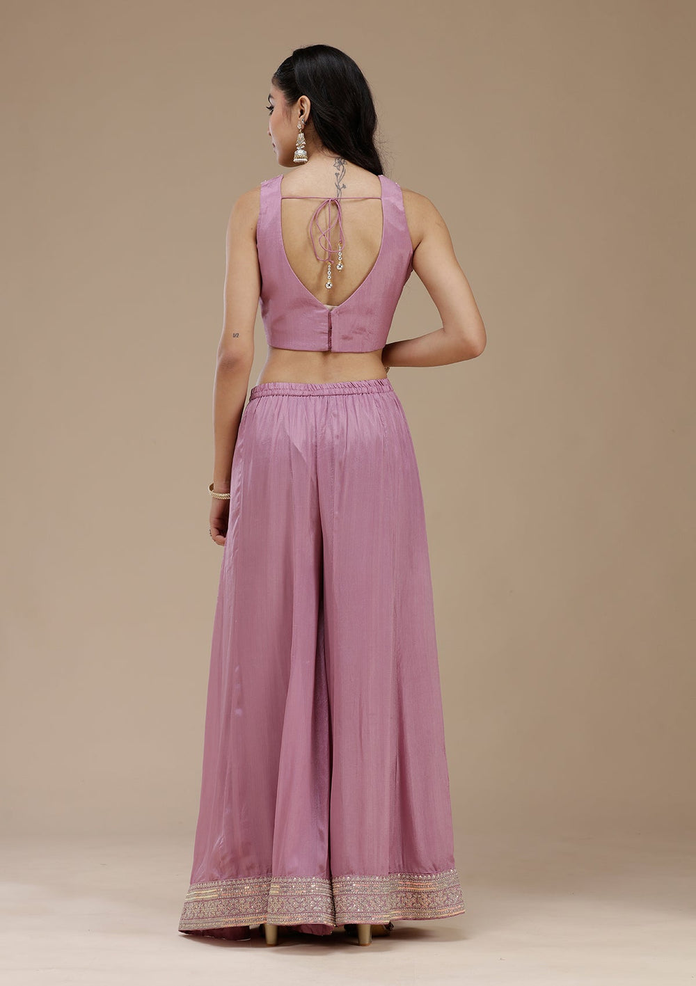 Lavender Zariwork (Gold) Crepe Readymade Salwar Suit_koskii