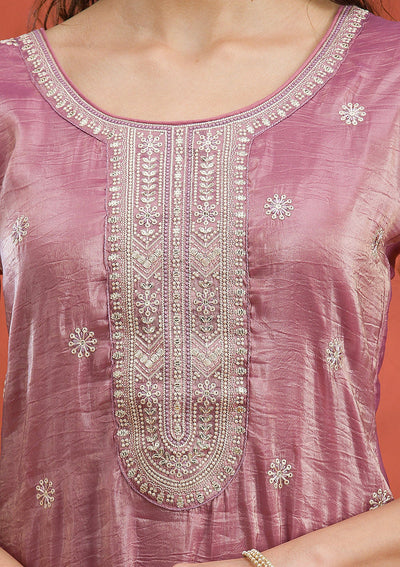 Mauve Threadwork Semi Crepe Readymade Salwar Suit-Koskii