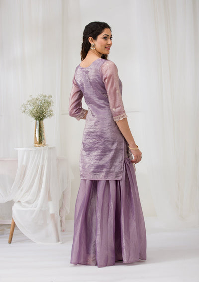 Lavender Threadwork Semi Crepe Readymade Salwar Suit-Koskii