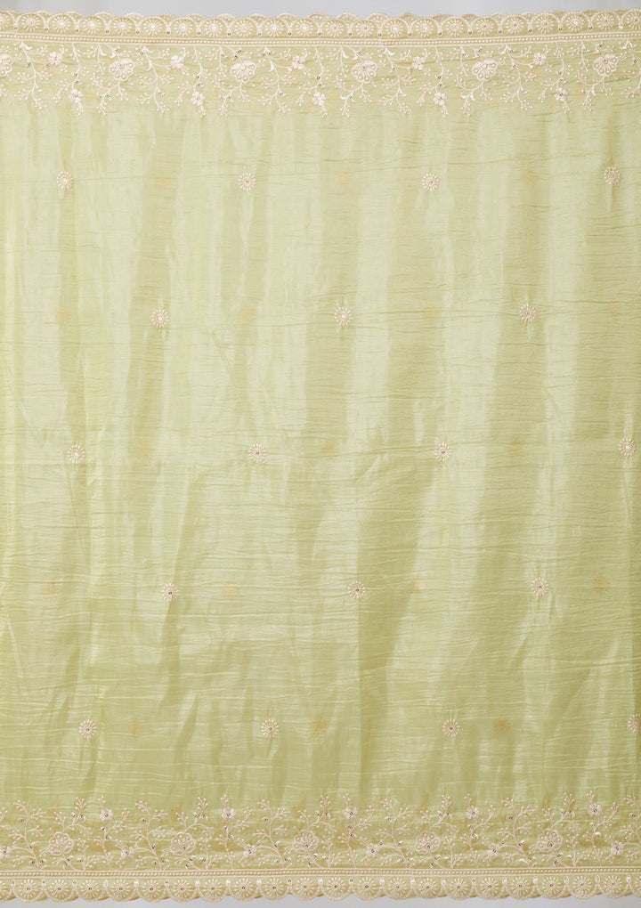 Pista Green Threadwork Semi Crepe Readymade Salwar Suit-Koskii