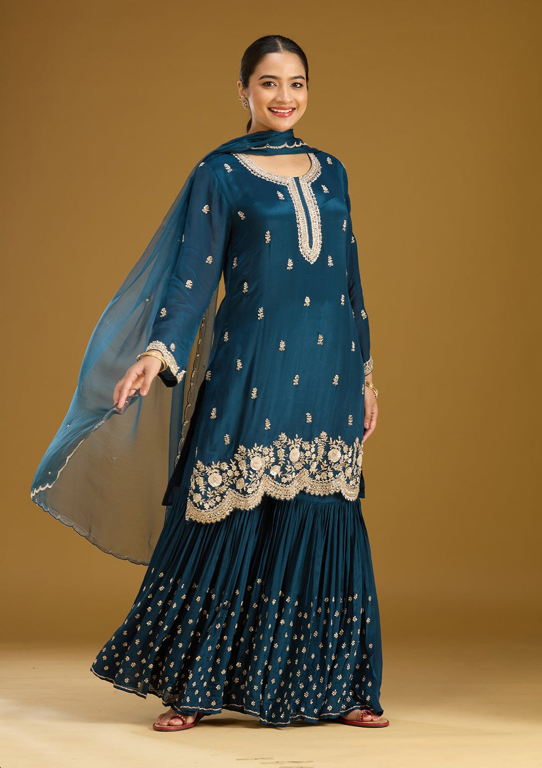 Blue Zariwork (Silver) Crepe Readymade Salwar Suit