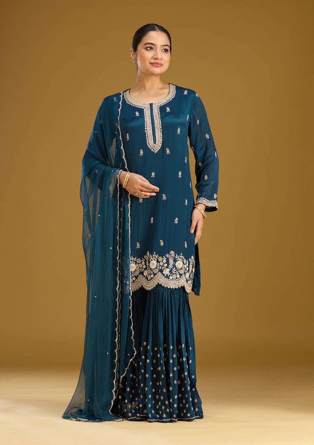 Blue Zariwork (Silver) Crepe Readymade Salwar Suit
