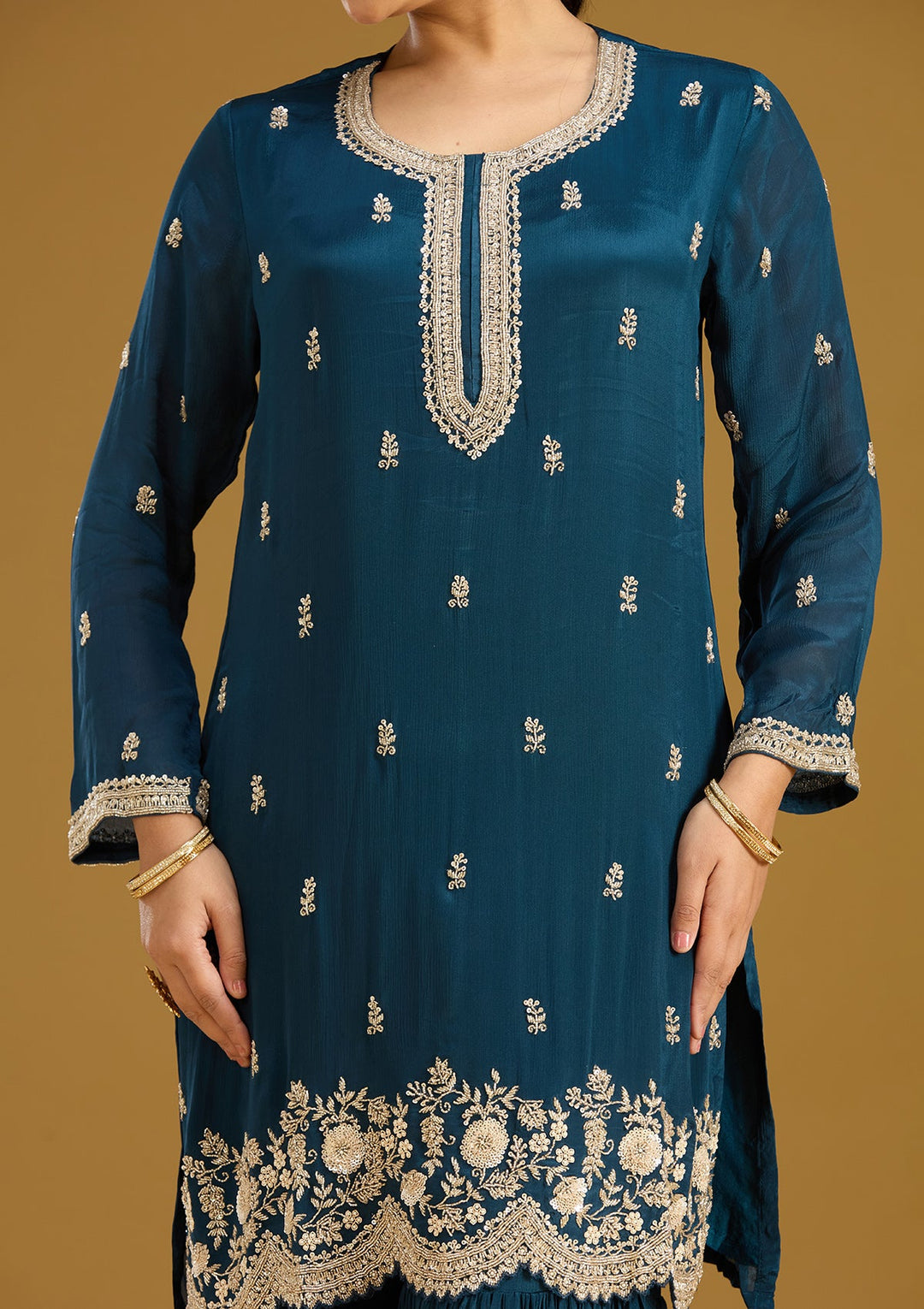 Blue Zariwork (Silver) Crepe Readymade Salwar Suit