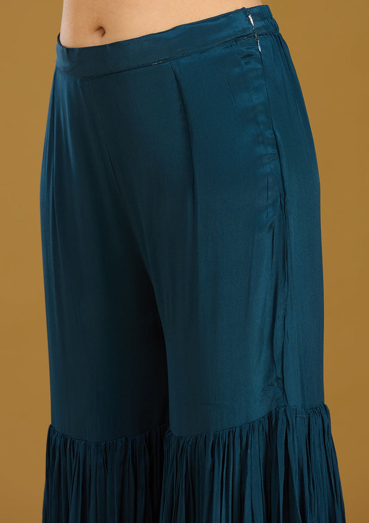 Blue Zariwork (Silver) Crepe Readymade Salwar Suit