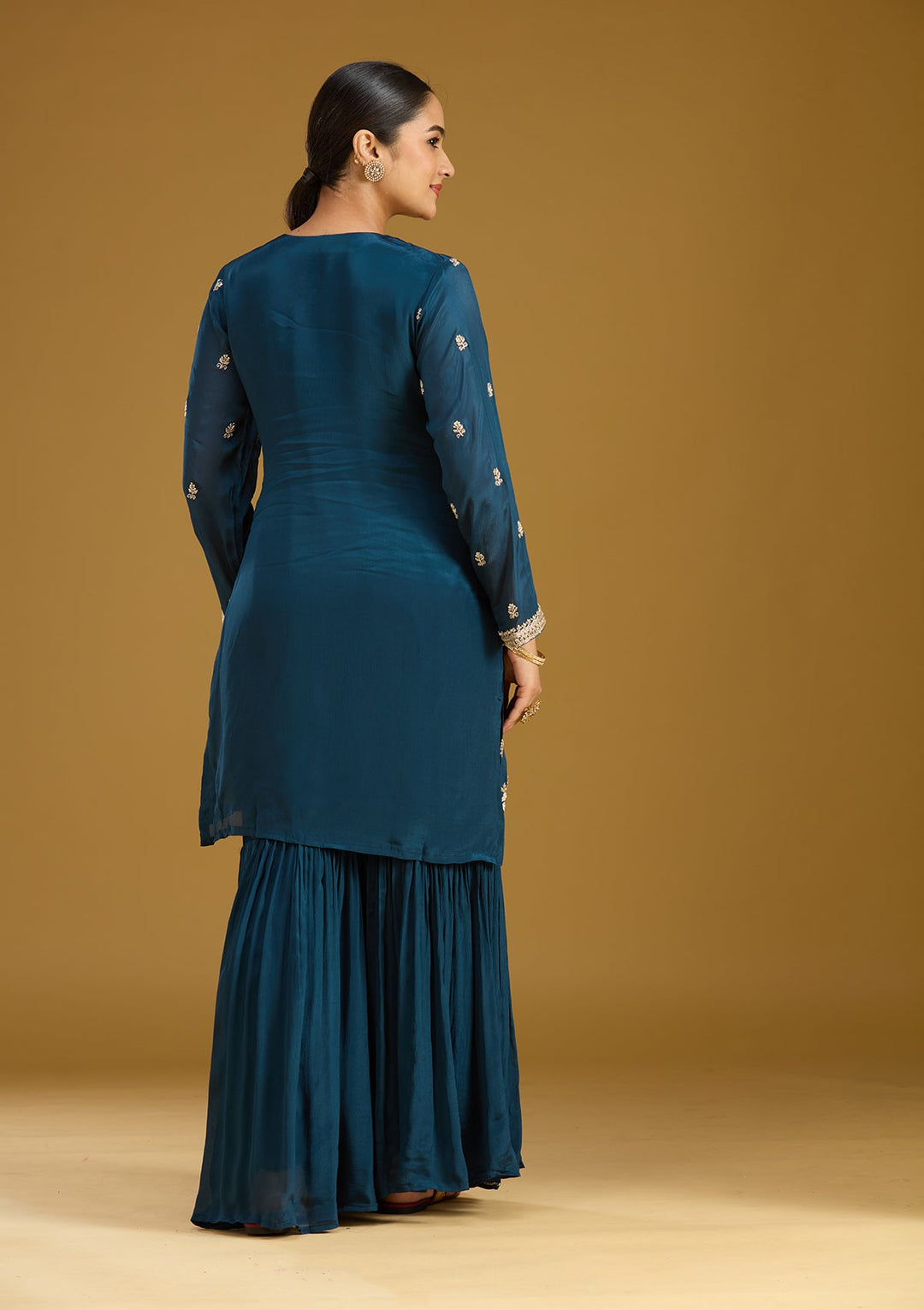 Blue Zariwork (Silver) Crepe Readymade Salwar Suit