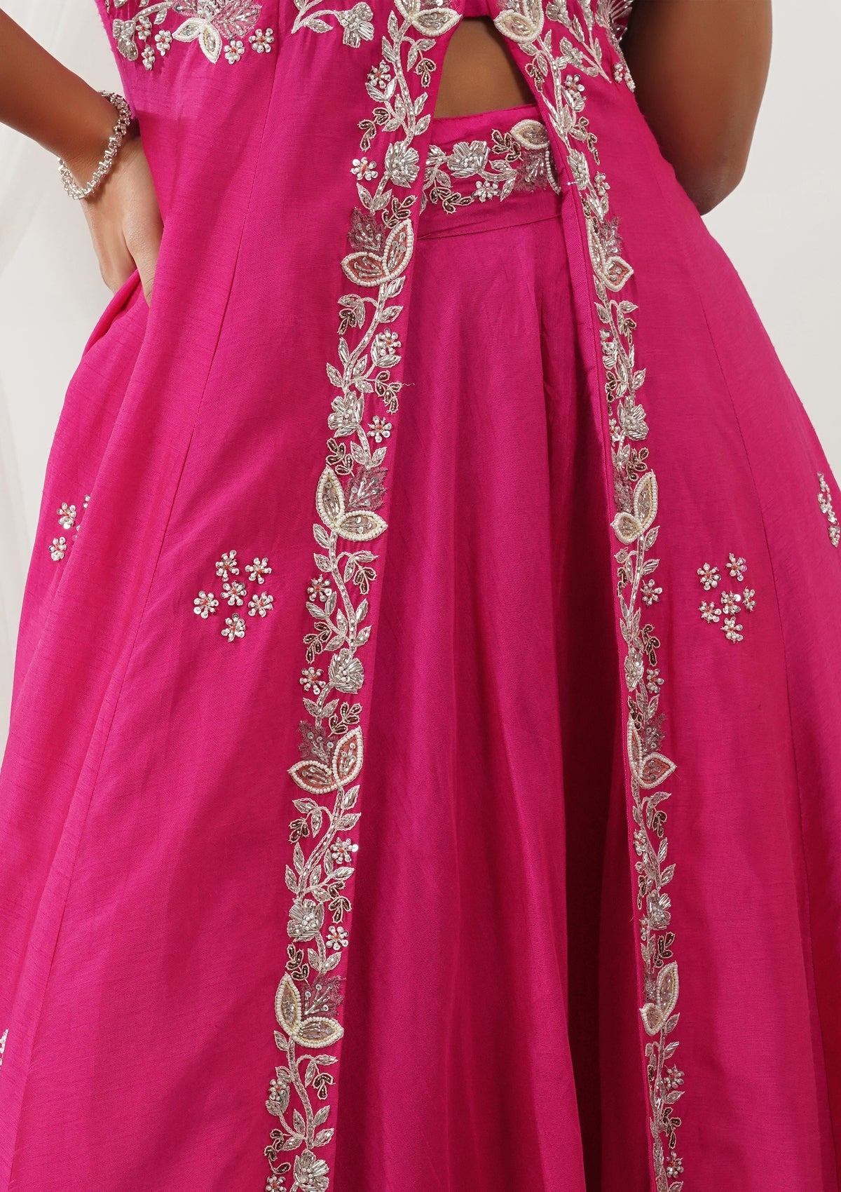 Rani Pink Zariwork Semi Crepe Readymade Salwar Suit-Koskii