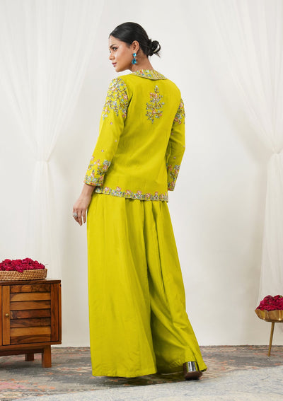 Parrot Green Sequins Raw Silk Readymade Salwar Suit-Koskii