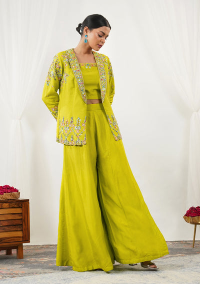 Parrot Green Sequins Raw Silk Readymade Salwar Suit-Koskii