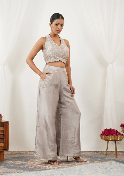 Grey Zariwork Silk Readymade Salwar Suit-Koskii