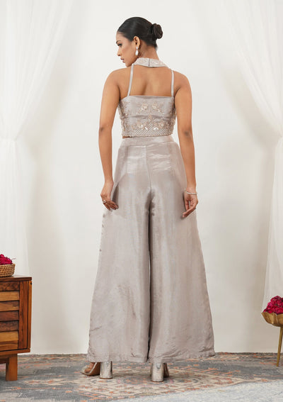 Grey Zariwork Silk Readymade Salwar Suit-Koskii