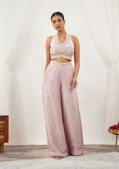 Light Peach Zariwork Silk Readymade Salwar Suit-Koskii