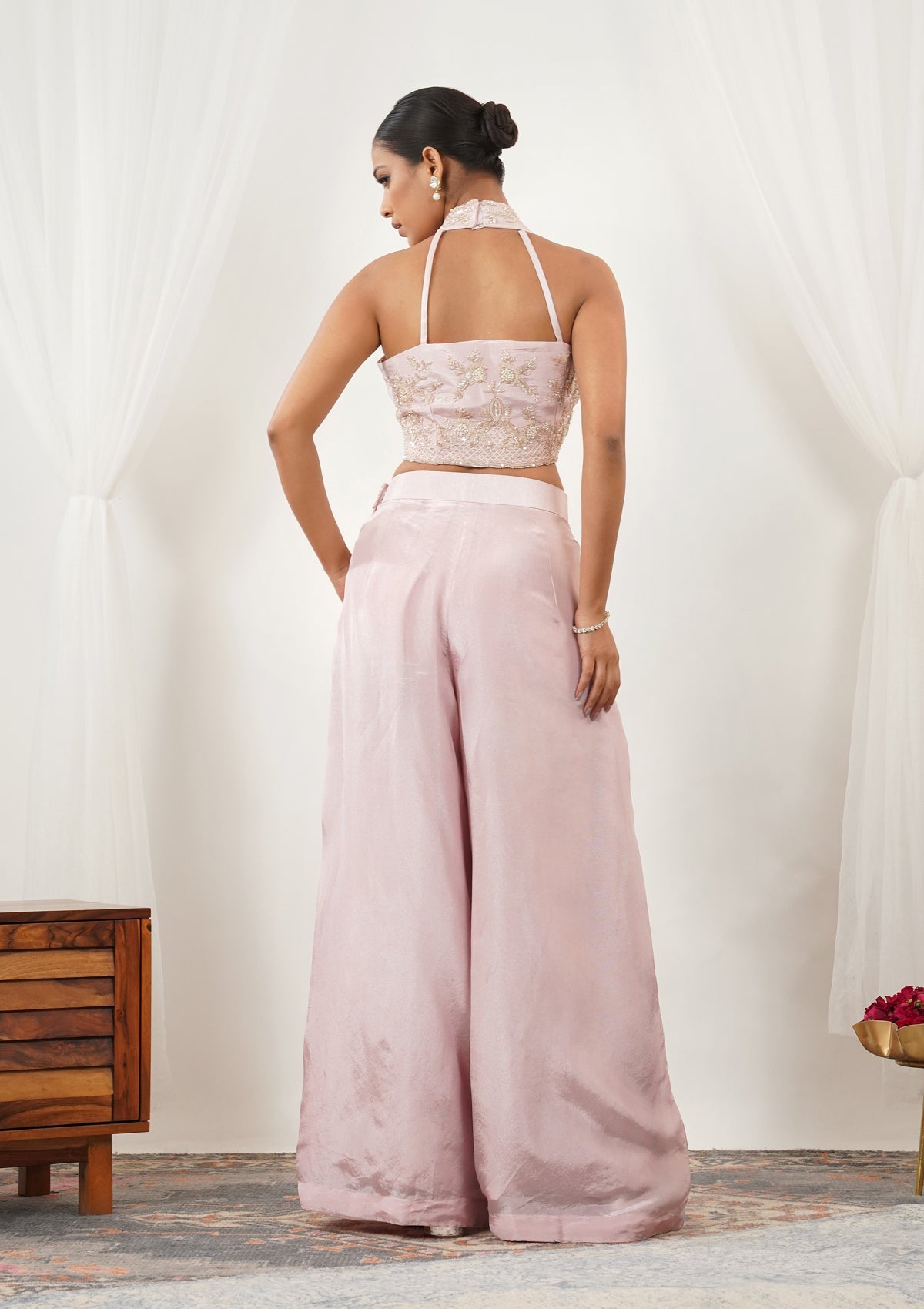 Light Peach Zariwork Silk Readymade Salwar Suit-Koskii