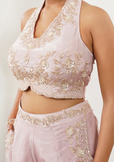 Light Peach Zariwork Silk Readymade Salwar Suit-Koskii