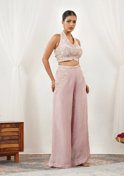 Light Peach Zariwork Silk Readymade Salwar Suit-Koskii