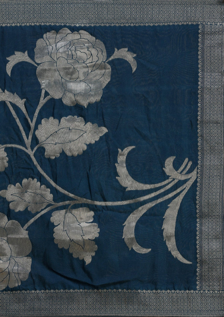 Peacock Blue Zariwork (Gold) Crepe Readymade Salwar Suit_koskii