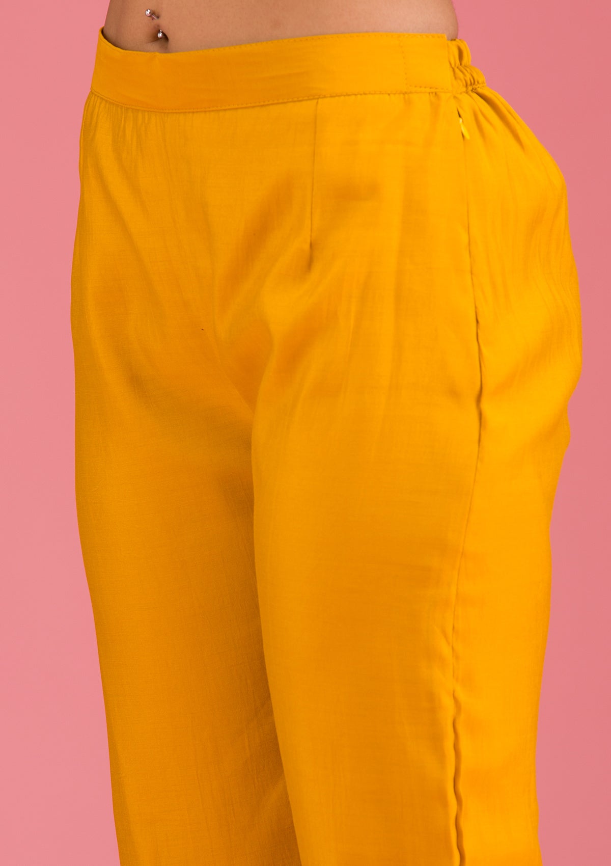 Mustard Threadwork Art Silk Readymade Salwar Suit