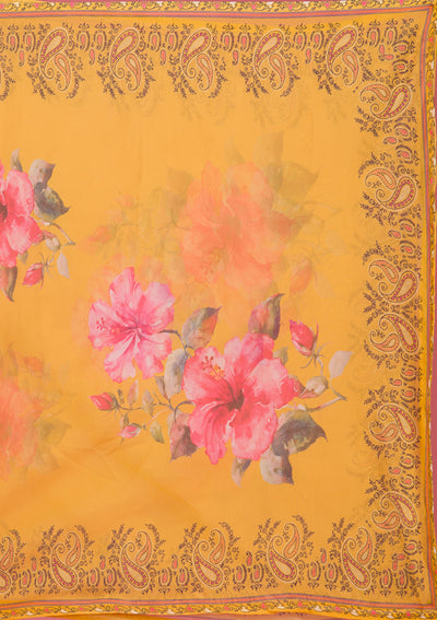 Mustard Threadwork Art Silk Readymade Salwar Suit
