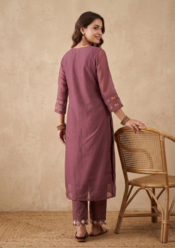 Mauve Threadwork Organza Readymade Salwar Suit