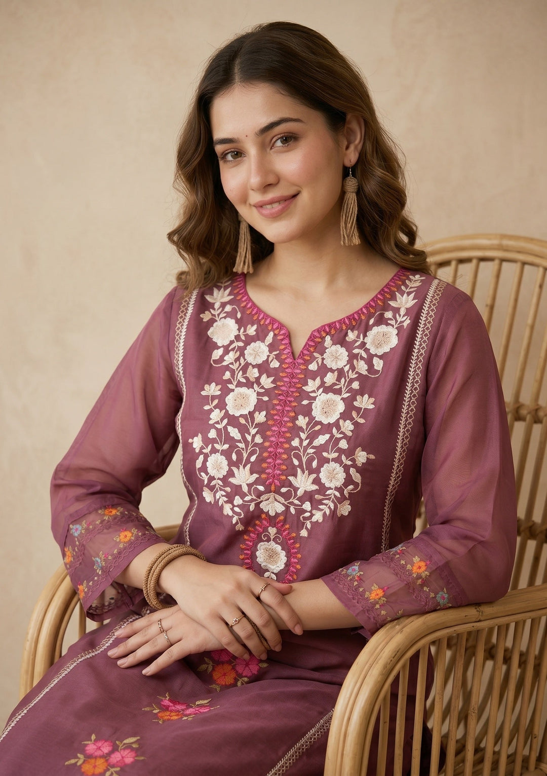 Mauve Threadwork Organza Readymade Salwar Suit