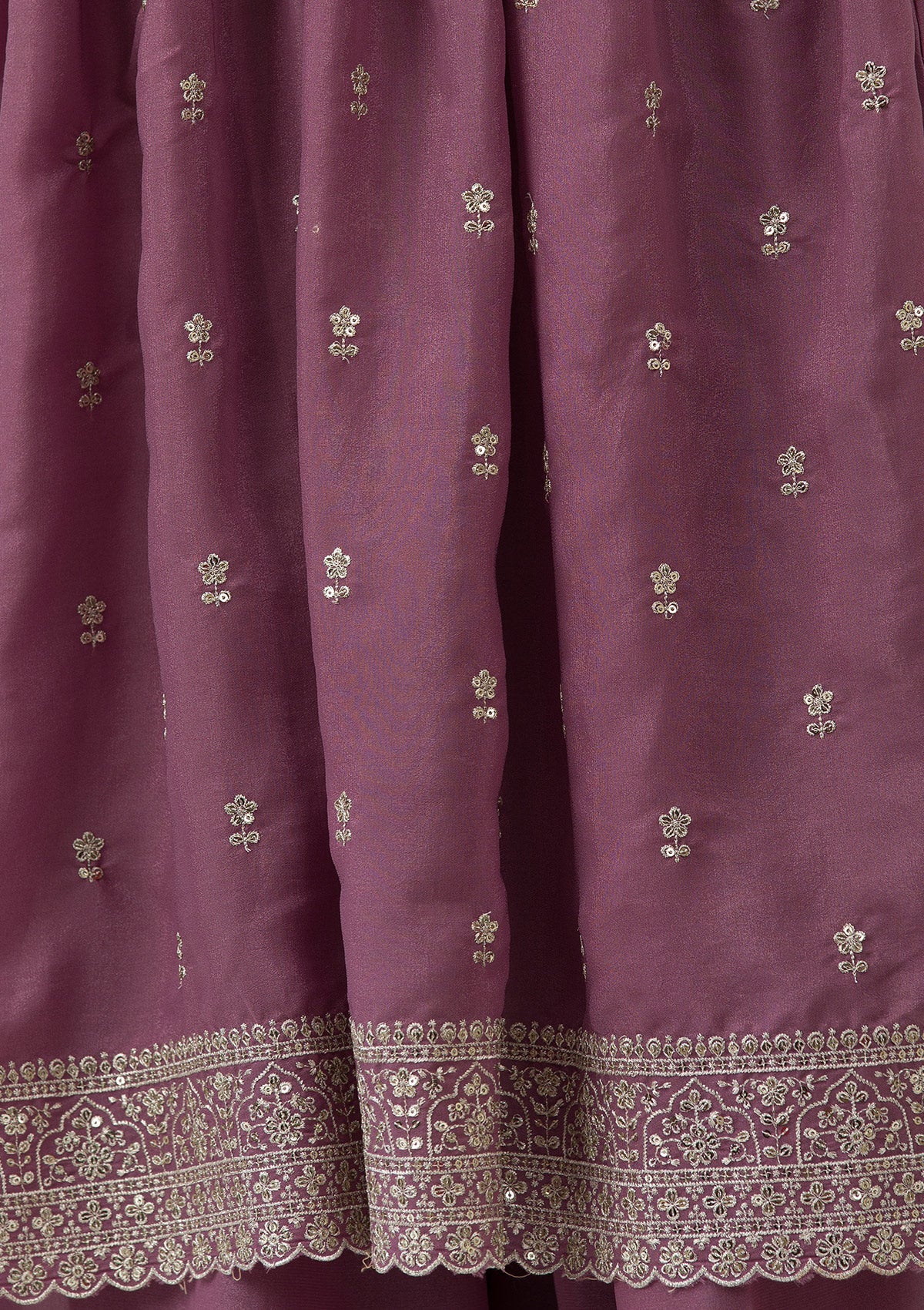 Mauve Silver Zariwork Georgette Readymade Salwar Suit-Koskii