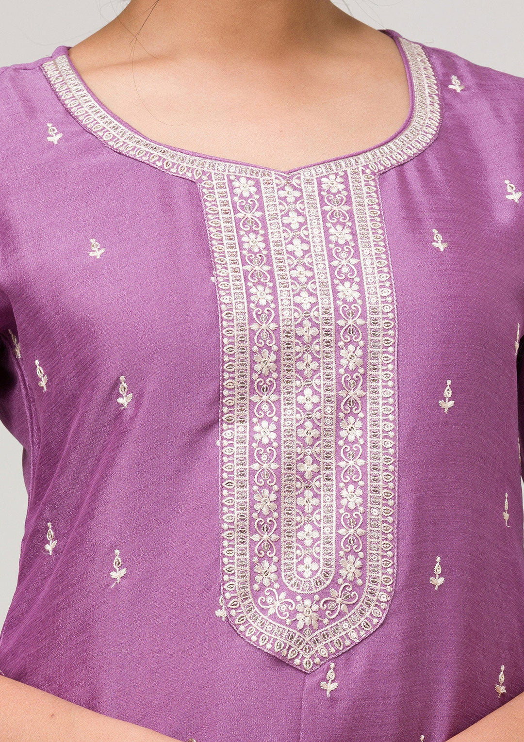 Lavender Sequins Raw Silk Readymade Salwar Suit-Koskii