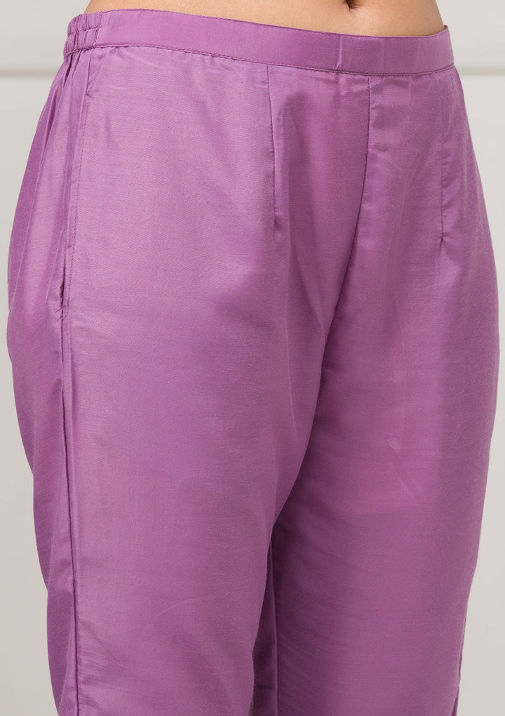 Lavender Sequins Raw Silk Readymade Salwar Suit-Koskii