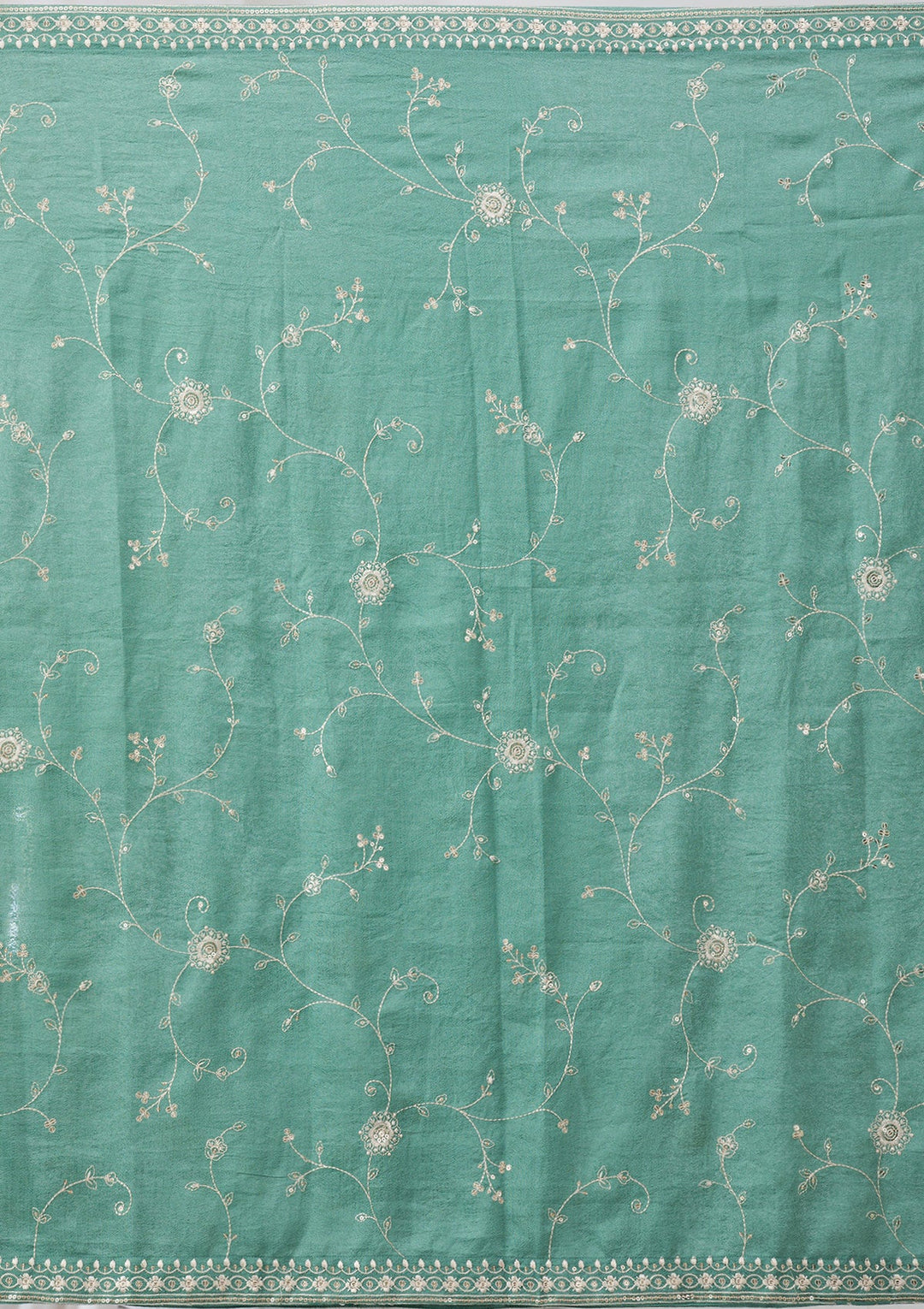 Sea Green Sequins Raw Silk Readymade Salwar Suit-Koskii