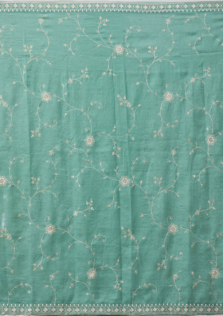 Sea Green Sequins Raw Silk Readymade Salwar Suit-Koskii