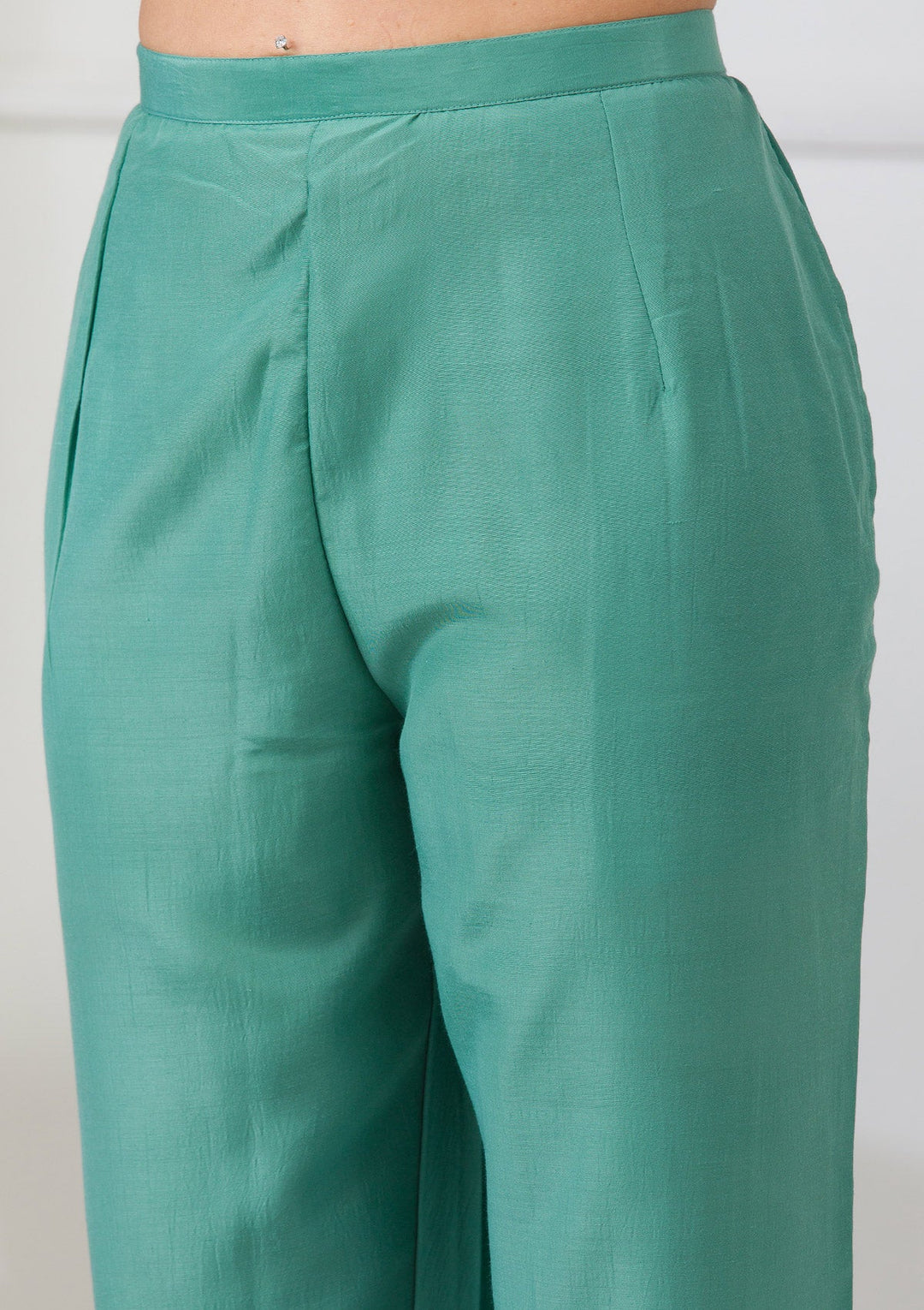 Sea Green Sequins Raw Silk Readymade Salwar Suit-Koskii