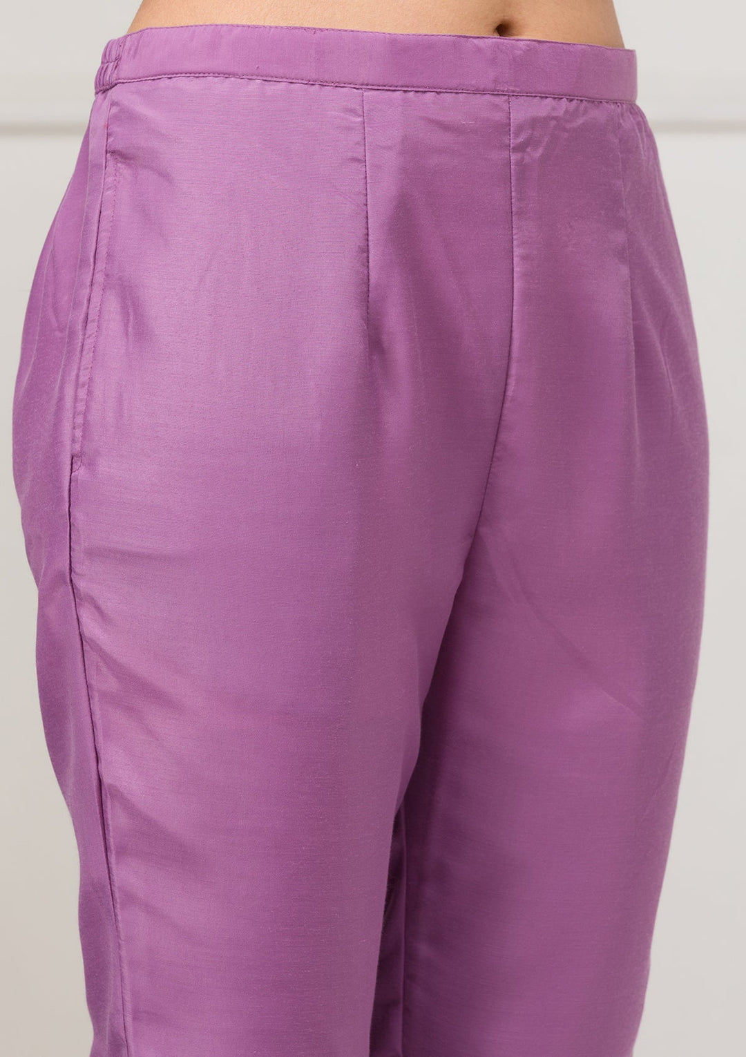 Lavender Threadwork Raw Silk Readymade Salwar Suit-Koskii