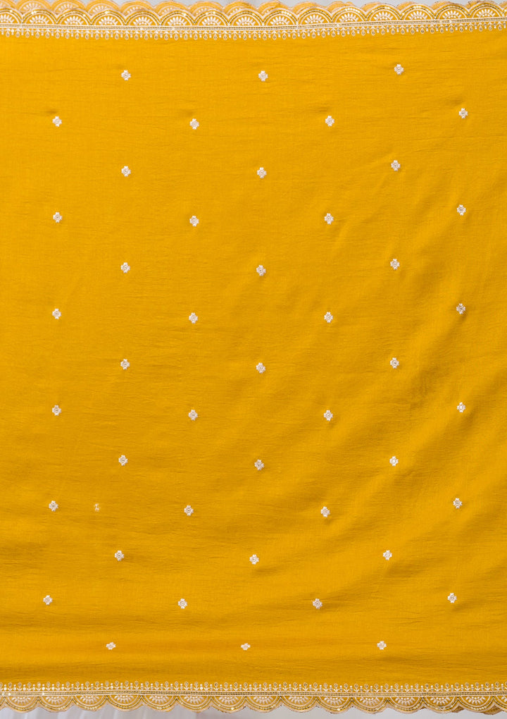 Mustard Sequins Raw Silk Readymade Salwar Suit-Koskii