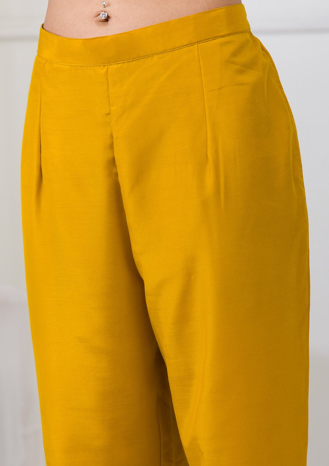 Mustard Sequins Raw Silk Readymade Salwar Suit-Koskii