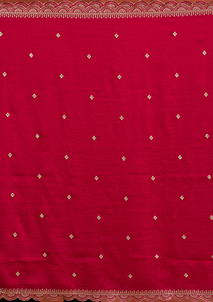 Rani Pink Threadwork Raw Silk Readymade Salwar Suit-Koskii
