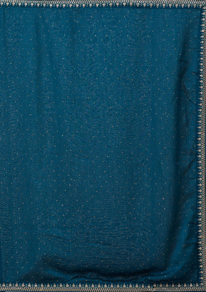Peacock Blue Sequins Raw Silk Readymade Salwar Suit-Koskii
