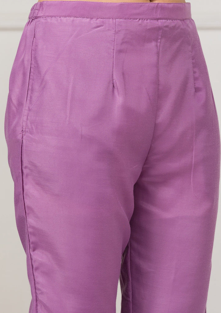 Lavender Threadwork Raw Silk Readymade Salwar Suit-Koskii