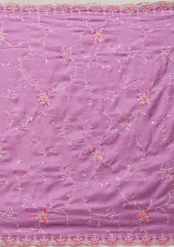 Lavender Threadwork Raw Silk Readymade Salwar Suit-Koskii