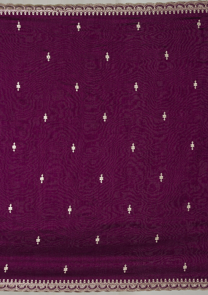 Purple Threadwork Raw Silk Readymade Salwar Suit-Koskii