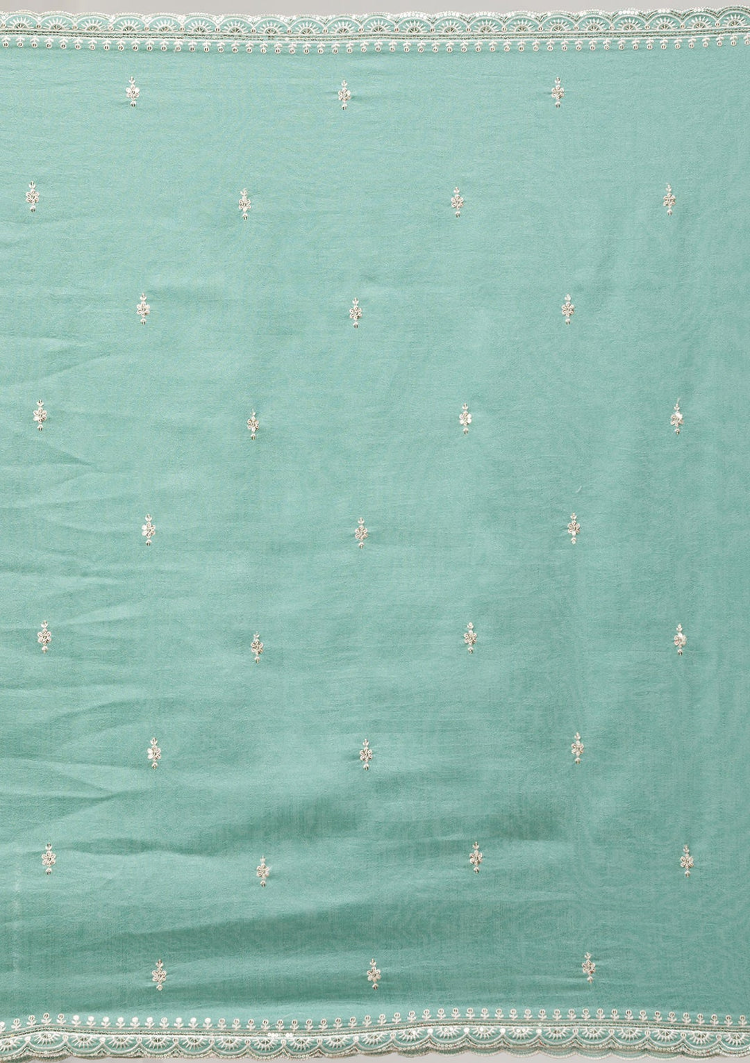 Sea Green Threadwork Raw Silk Readymade Salwar Suit-Koskii