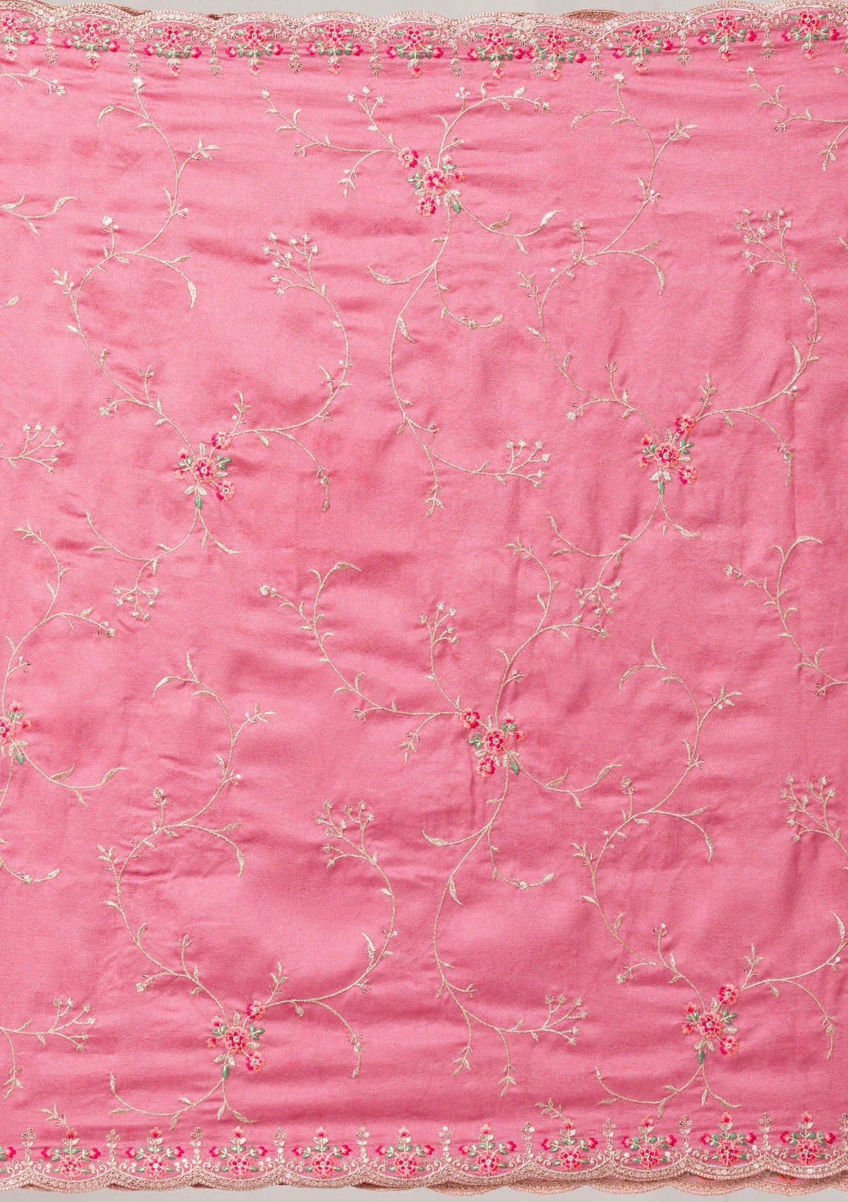 Onion Pink Threadwork Raw Silk Readymade Salwar Suit-Koskii